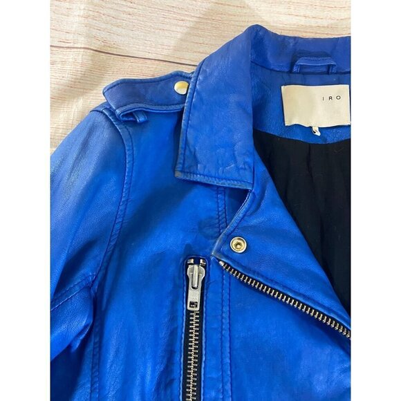 IRO Women's Luigaspe Blue Lamb Skin Designer Leather Moto Jacket - 2 - Picture 7 of 16